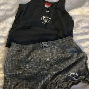 NFL Black and Gray Flannel Raiders Pajama Set - Vintage!